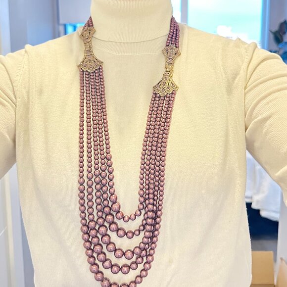 Rare Heidi Daus Age of Elegance Aubergine Pearls 5-string Jewelry Set - Picture 6 of 14